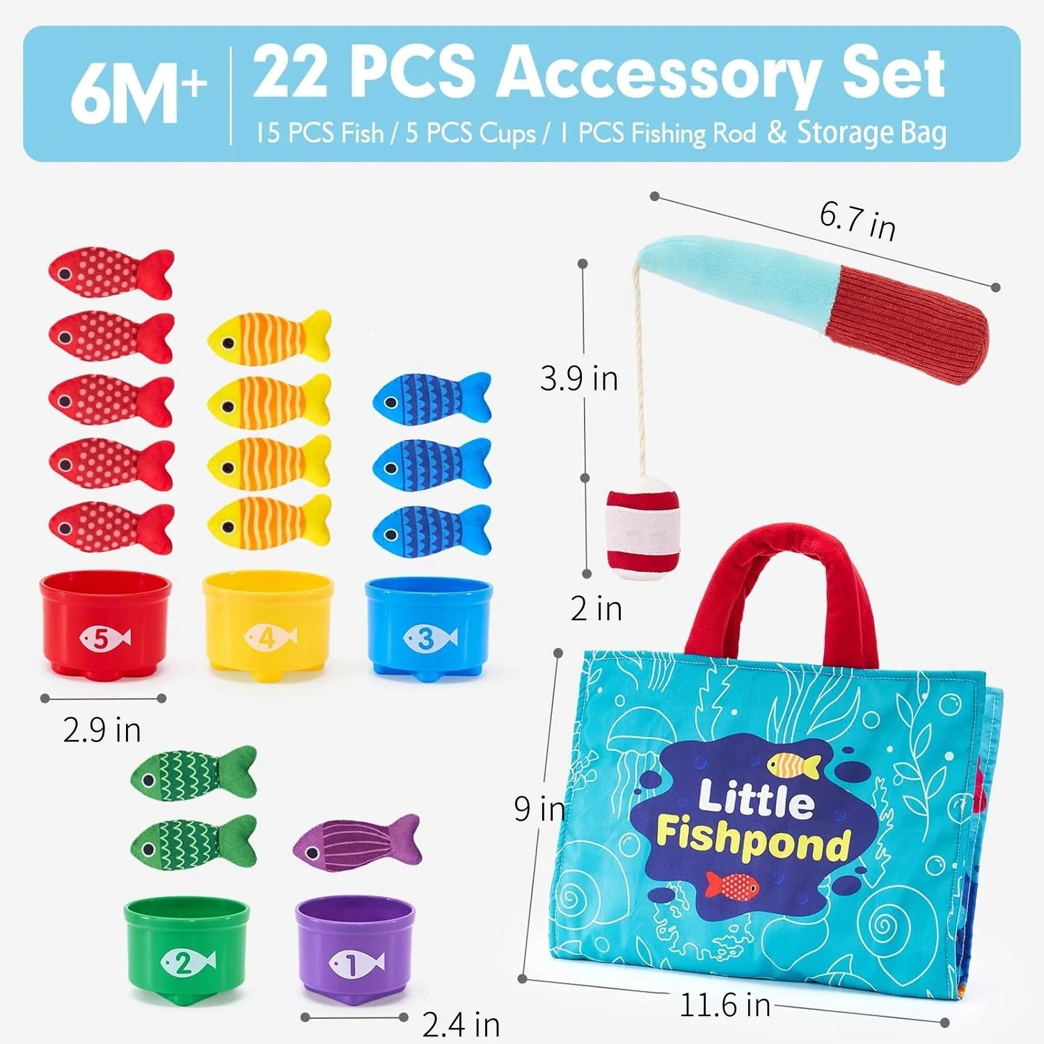 Montessori Toy for Todders Cloth Fishing Game with Stacking Cups Color Sorting Early Education Toy Number Counting Math Toy Gift