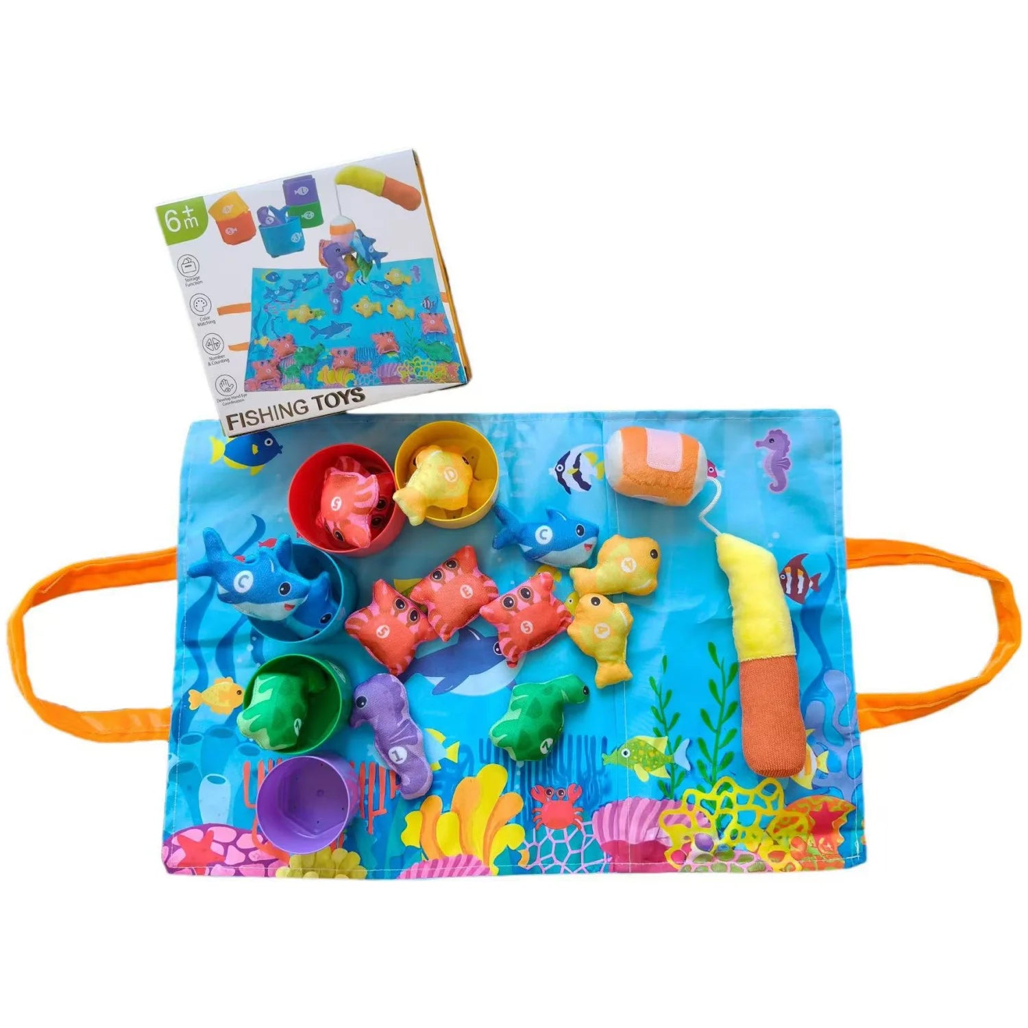 Montessori Toy for Todders Cloth Fishing Game with Stacking Cups Color Sorting Early Education Toy Number Counting Math Toy Gift