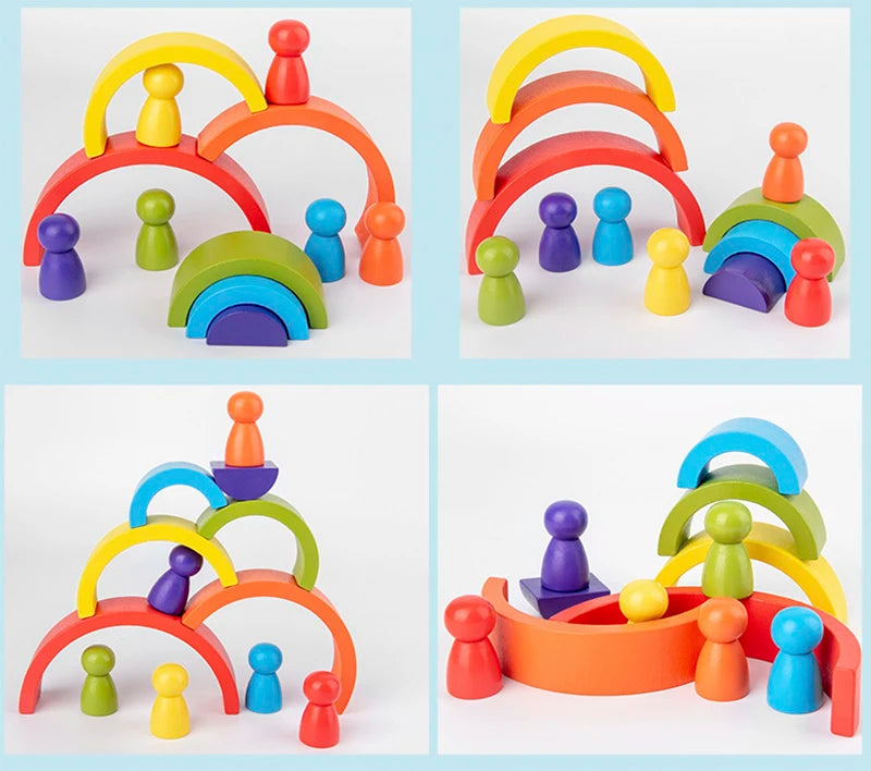 DIY children's wooden rainbow toy creative wood rainbow stacked balance blocks baby toy Montessori educational toys for children