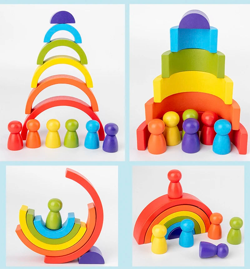 DIY children's wooden rainbow toy creative wood rainbow stacked balance blocks baby toy Montessori educational toys for children