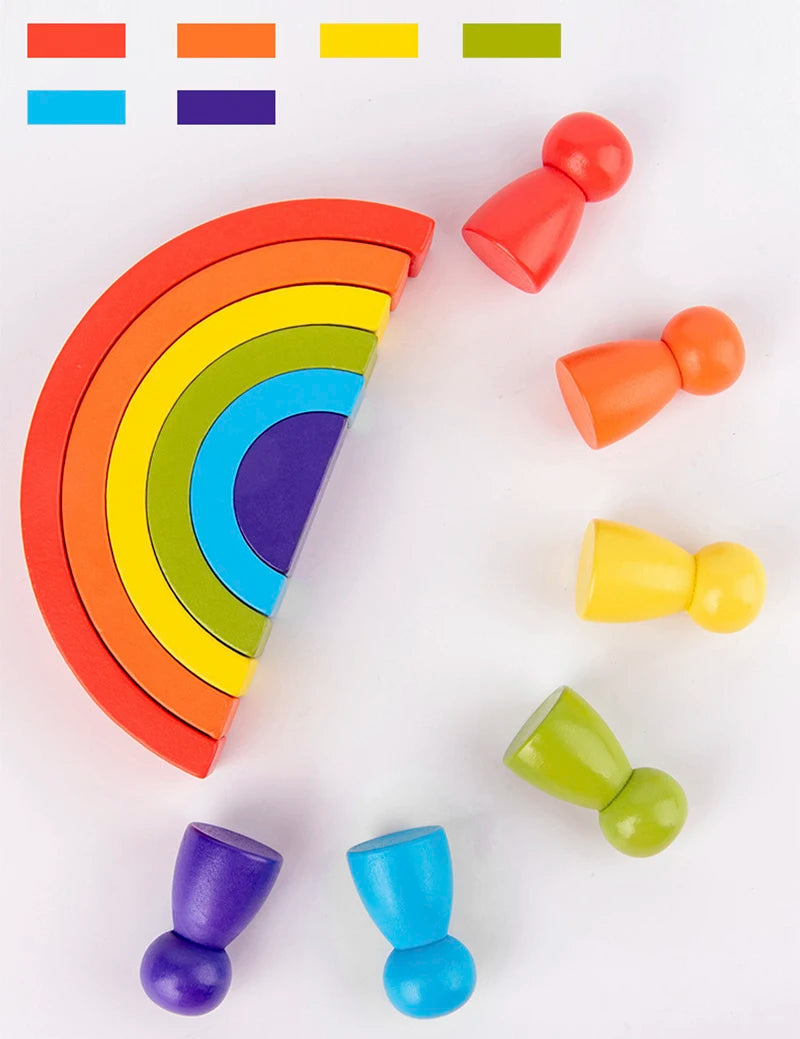 DIY children's wooden rainbow toy creative wood rainbow stacked balance blocks baby toy Montessori educational toys for children