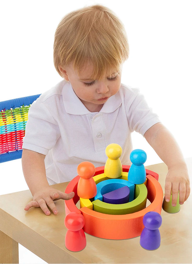 DIY children's wooden rainbow toy creative wood rainbow stacked balance blocks baby toy Montessori educational toys for children