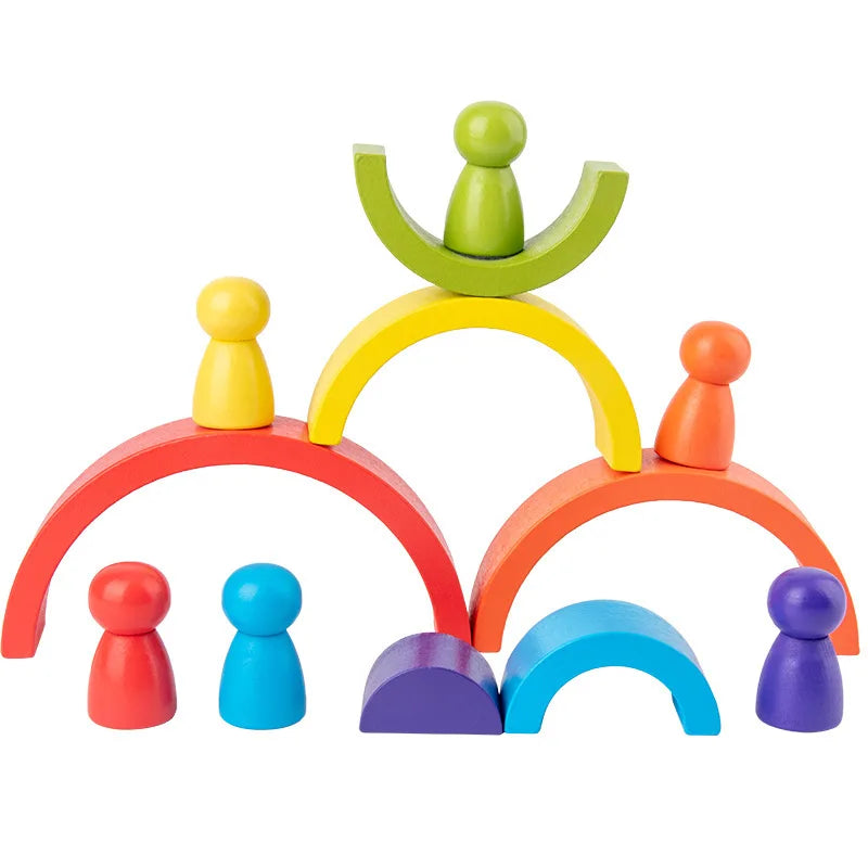 DIY children's wooden rainbow toy creative wood rainbow stacked balance blocks baby toy Montessori educational toys for children
