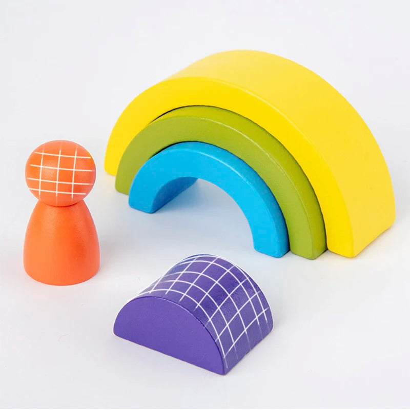 DIY children's wooden rainbow toy creative wood rainbow stacked balance blocks baby toy Montessori educational toys for children