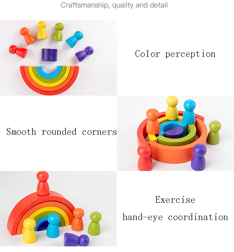 DIY children's wooden rainbow toy creative wood rainbow stacked balance blocks baby toy Montessori educational toys for children