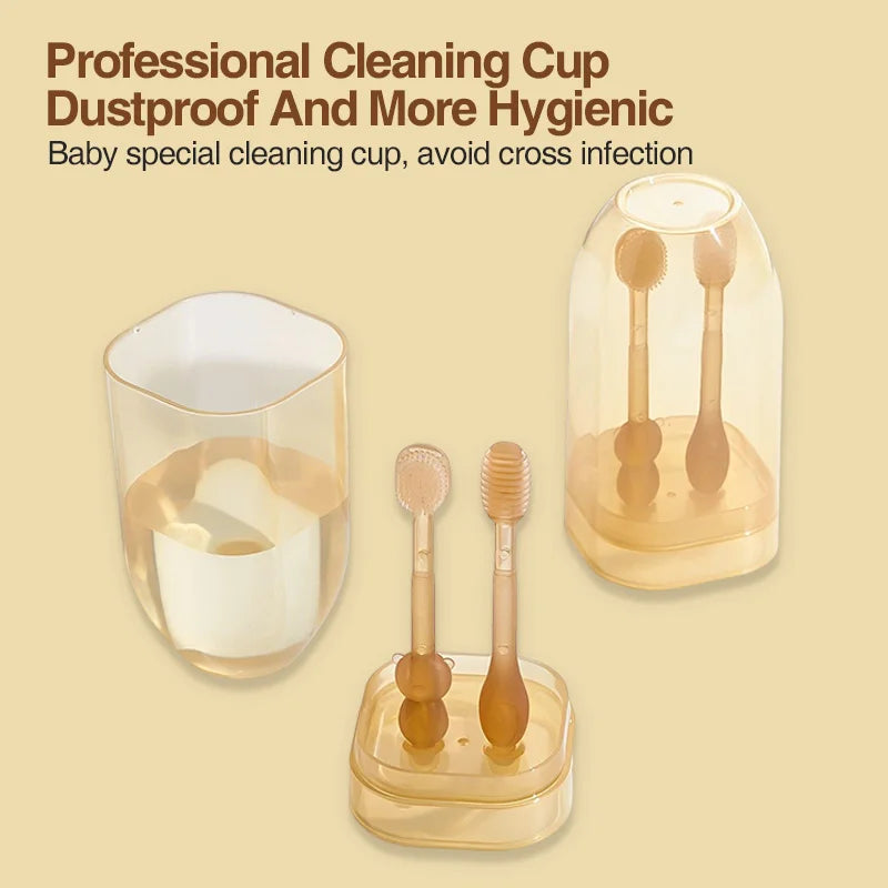 MAMIJOY 3-In-1 Baby Silicone Tongue Brush Infant Toddler Oral Care Toothbrush Training Teeth Brush with Cover BPA Free BY11