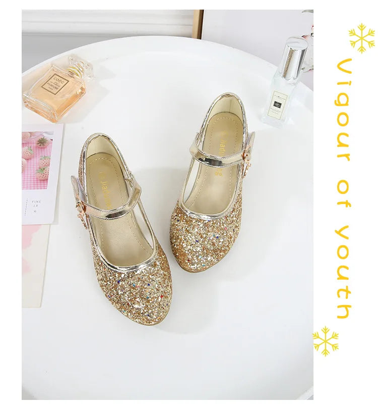 Girls Purple High Heels For Kids Princess RED Leather Shoe Footwear Children's Dress Party Wedding Shoes Round Toe 1-3CM