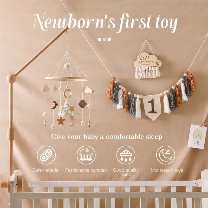 Mobile Wooden Bell Baby Toys 0-12 Months Rattle Toys Bed Newborn Crib mobile With Music Box Bed Bell Hanging Toys Crib Bracket