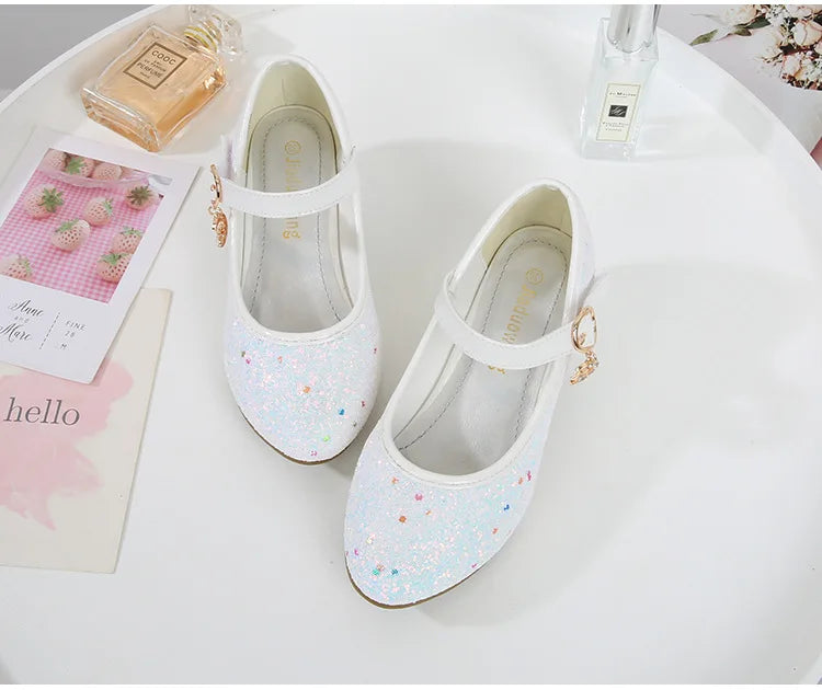 Girls Purple High Heels For Kids Princess RED Leather Shoe Footwear Children's Dress Party Wedding Shoes Round Toe 1-3CM