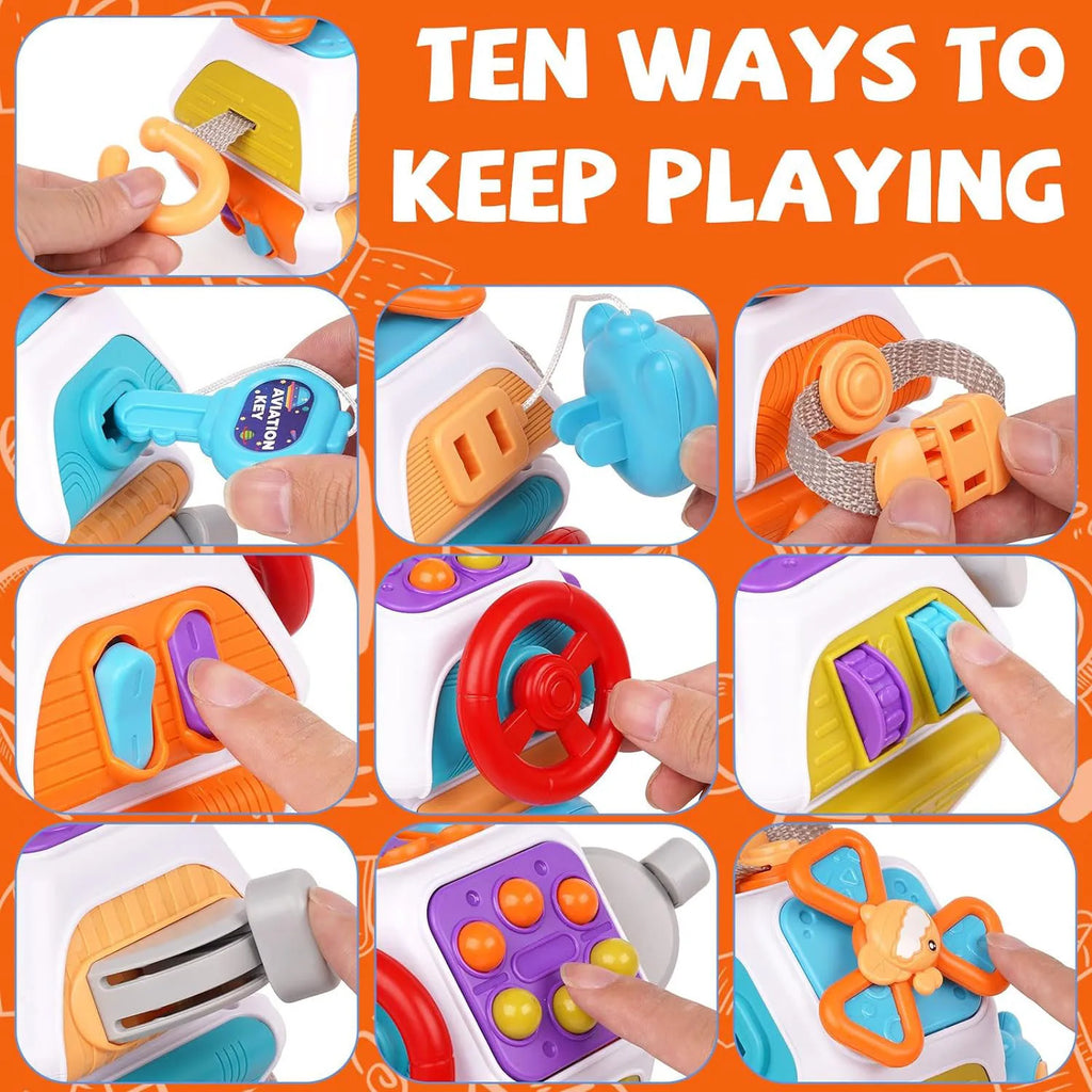 Baby Busy Board Cube Montessori Sensory Toys for Toddler Educational Learning Activities Travel Toy Lock Box Fine Motor Skill