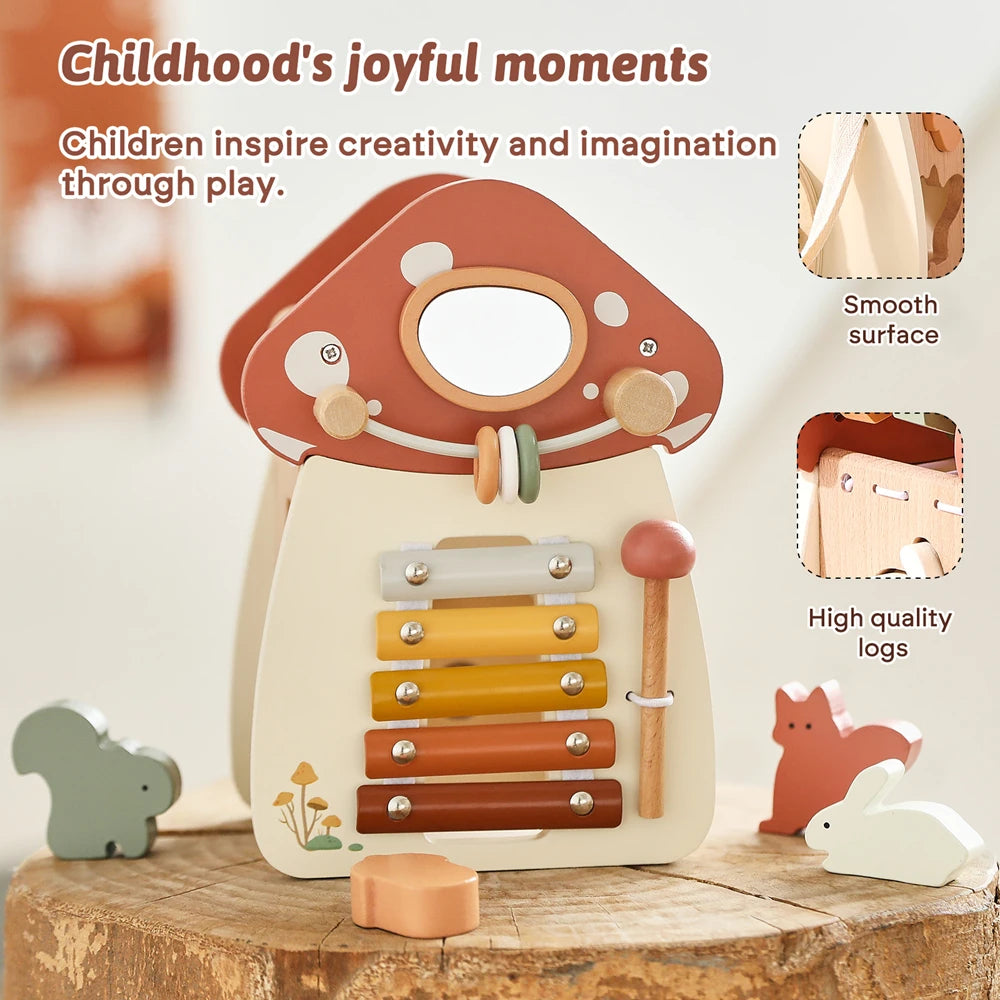 Montessori Five-in-one Toy Wooden Mushroom Baby Puzzle Toy Multi-Functional Sensory Development Early Education Toys Child Gift
