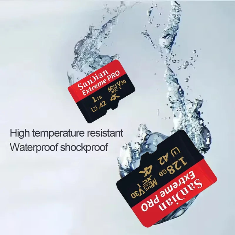 Class 10 U3 V30 Waterproof Memory SD Cards with USB Adapter 128GB 512GB High Speed Micro TF/SD Card for Phone Laptop Camera