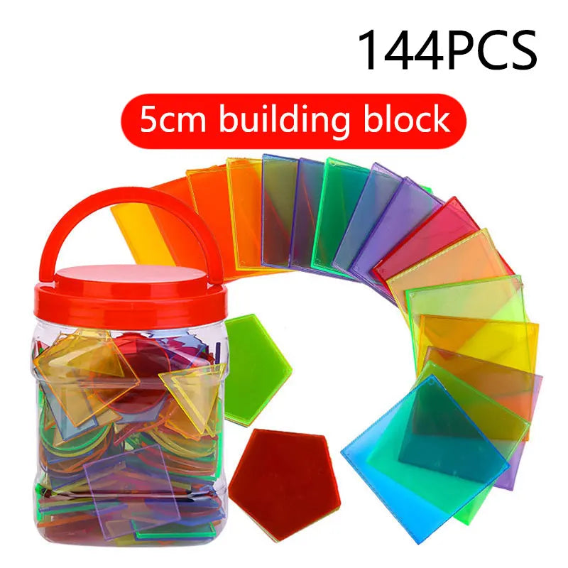 Children Transparent Blocks Montessori Toys 3D Geometric Shapes DIY Sensory Play Parish Educational Learning Light Table Toys