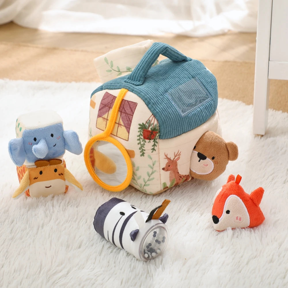 Baby Montessori Toys Cartoon Animal Cotton Magic Box Finger Movement Game Sensory Cognitive Toys With Sound And Mirror Functions