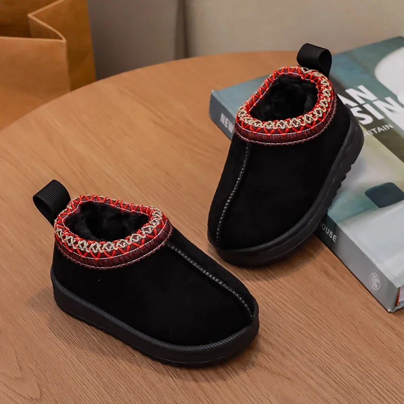 2025 New Fashion Children's Ankle Boots Soft Winter Causal Girls Cotton Shoes Solid Color Kids School Plush Boots Warm Shoes