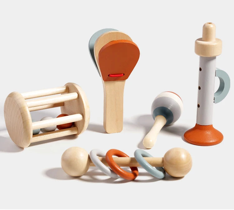 5Pcs Baby Musical Instruments Sensory Rattle Toys Early Educational Baby Musical Toys Montessori Toys Birthday Gifts for Kids