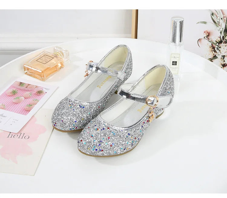 Girls Purple High Heels For Kids Princess RED Leather Shoe Footwear Children's Dress Party Wedding Shoes Round Toe 1-3CM