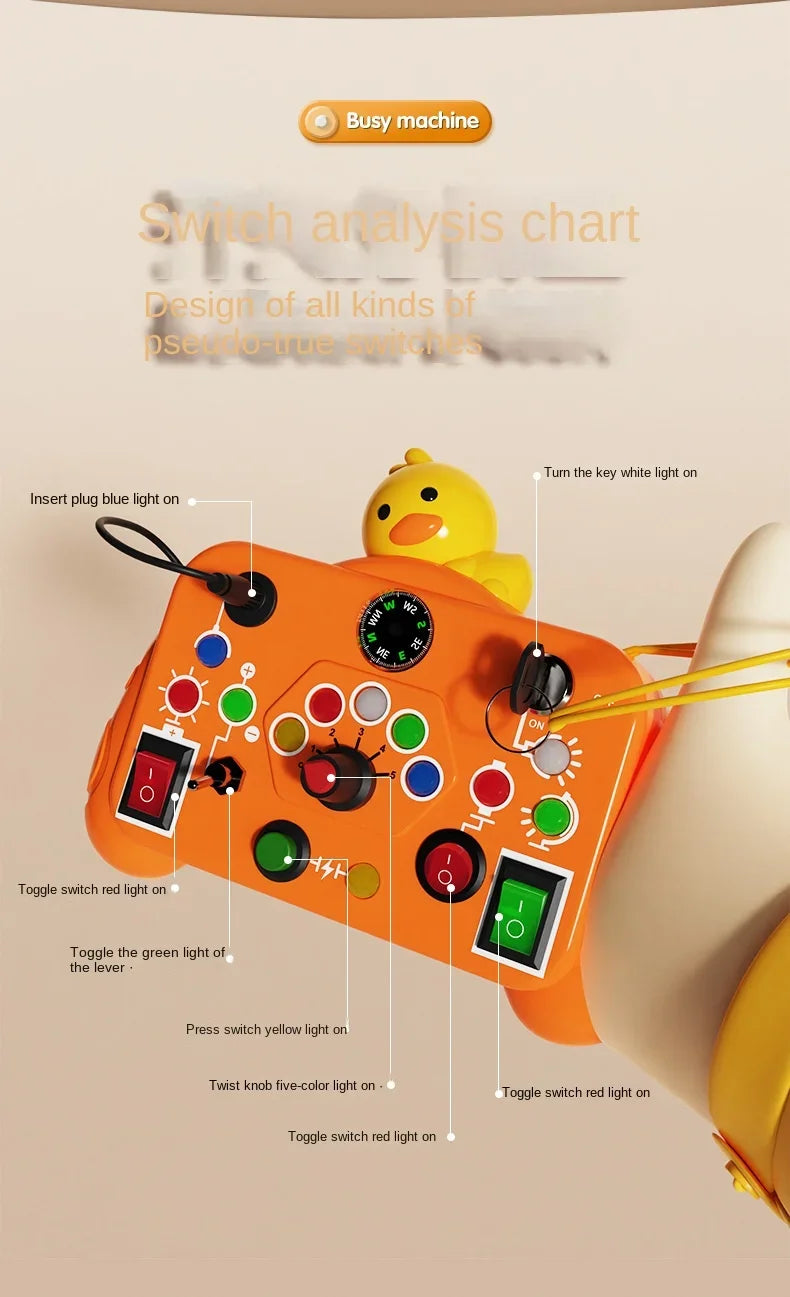 Montessori Busy Board Sensory Toys Cartoon with LED Light Switch Control Board Travel Activities Children Game for 2-4 Years Old