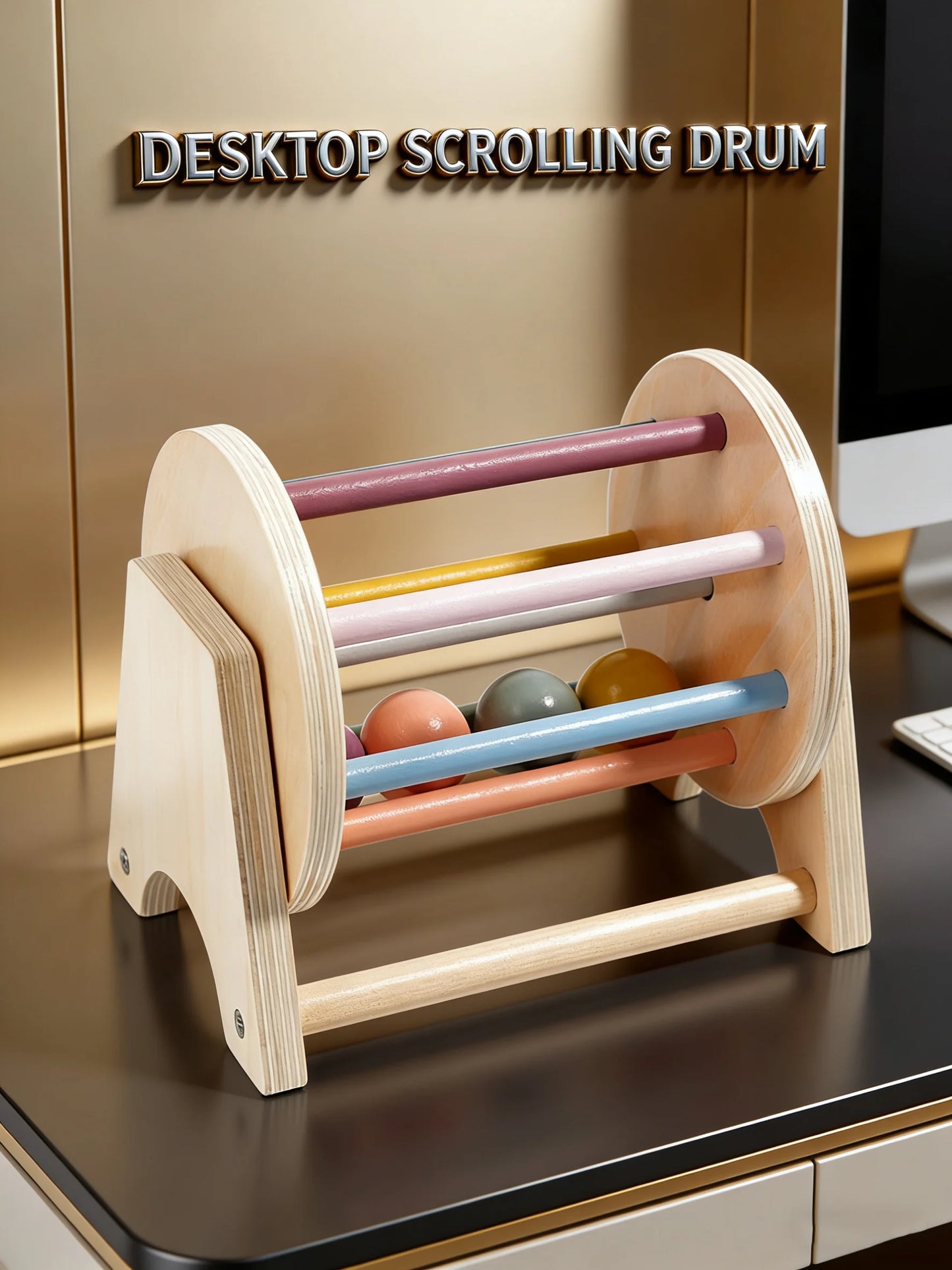 Desktop Scrolling Drum Premium Wooden Sensory Toy Smooth Rolling Beads Durable Design Perfect Educational Play Toddlers Aged