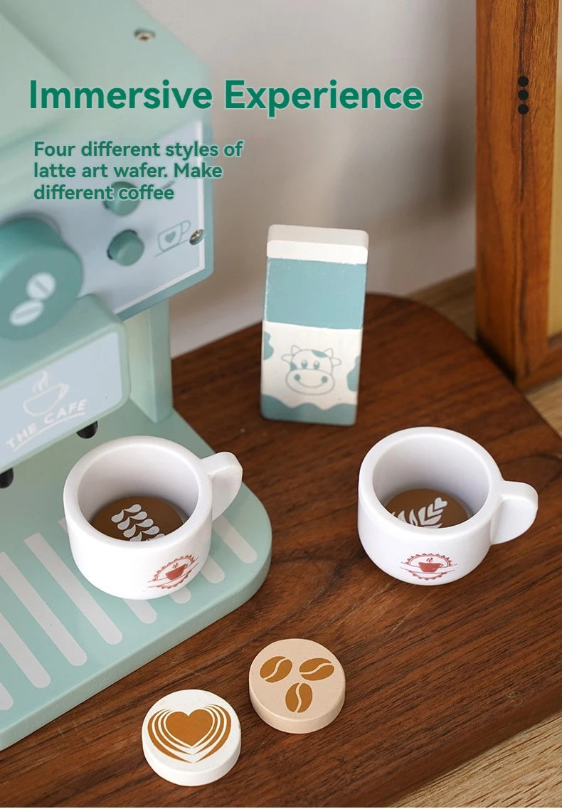 Kids Kitchen Toy Set Wooden Coffee Maker Set Simulation Cookie Pretend Play Educational Toys Gifts for Girls Boys