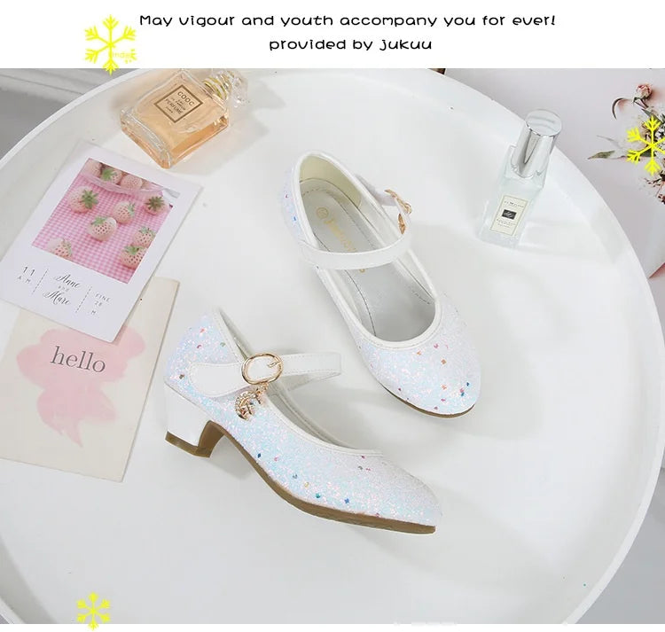 Girls Purple High Heels For Kids Princess RED Leather Shoe Footwear Children's Dress Party Wedding Shoes Round Toe 1-3CM
