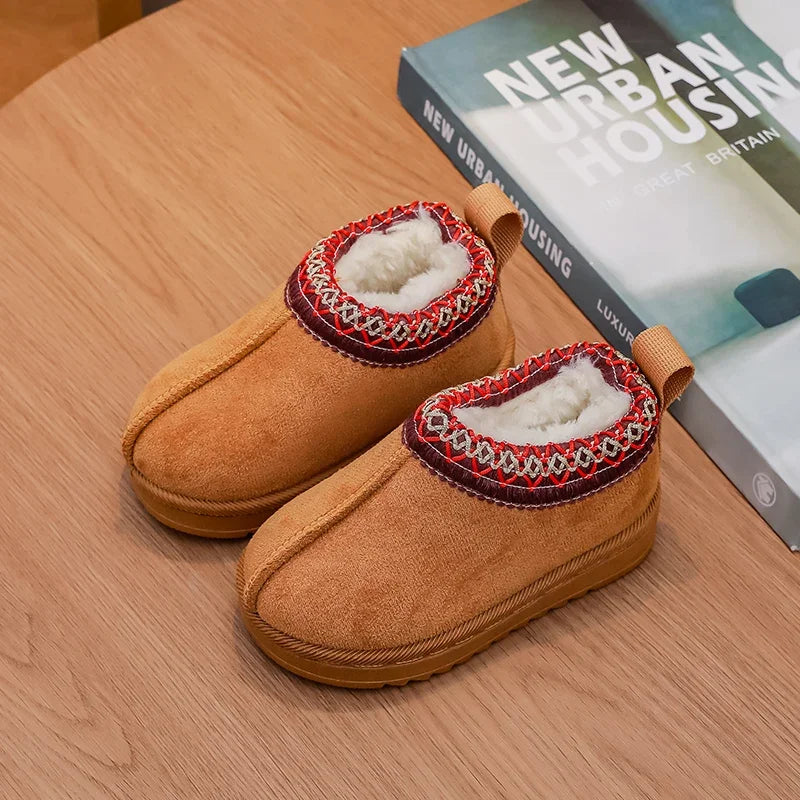 2025 New Fashion Children's Ankle Boots Soft Winter Causal Girls Cotton Shoes Solid Color Kids School Plush Boots Warm Shoes
