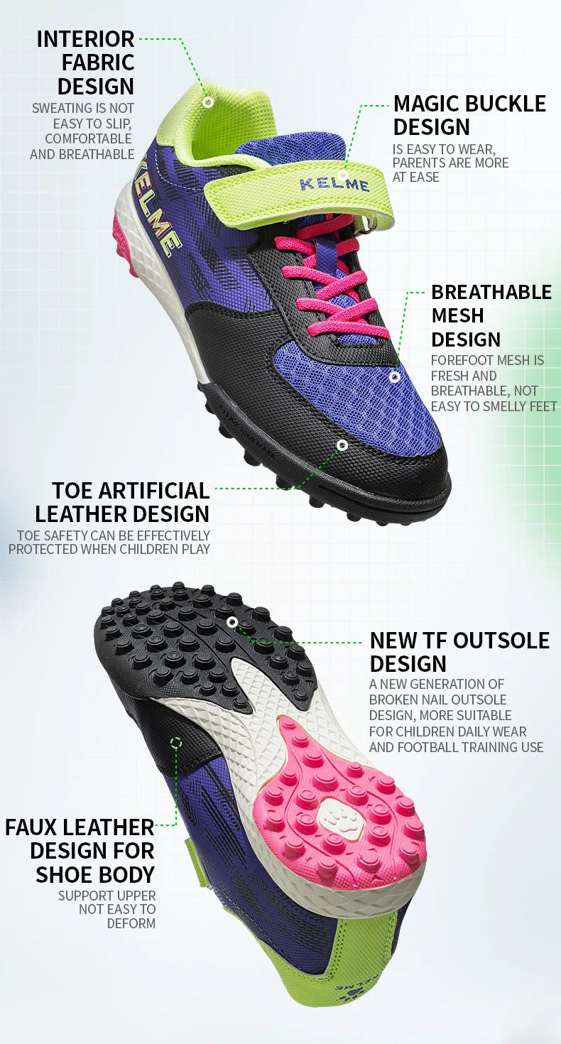 KELME Children's Football Boot  Boys And Girls TF Soccer Shoes Artificial Grass Anti-Slippery Youth AG Sports Training Shoes