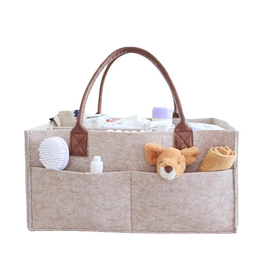 Keilly Nannies Baby Felt Storage Nursery Organizer Basket Infant Diaper Bag with Handle Caddy Changing Nappy Kids Storage Carrier Large Pocket