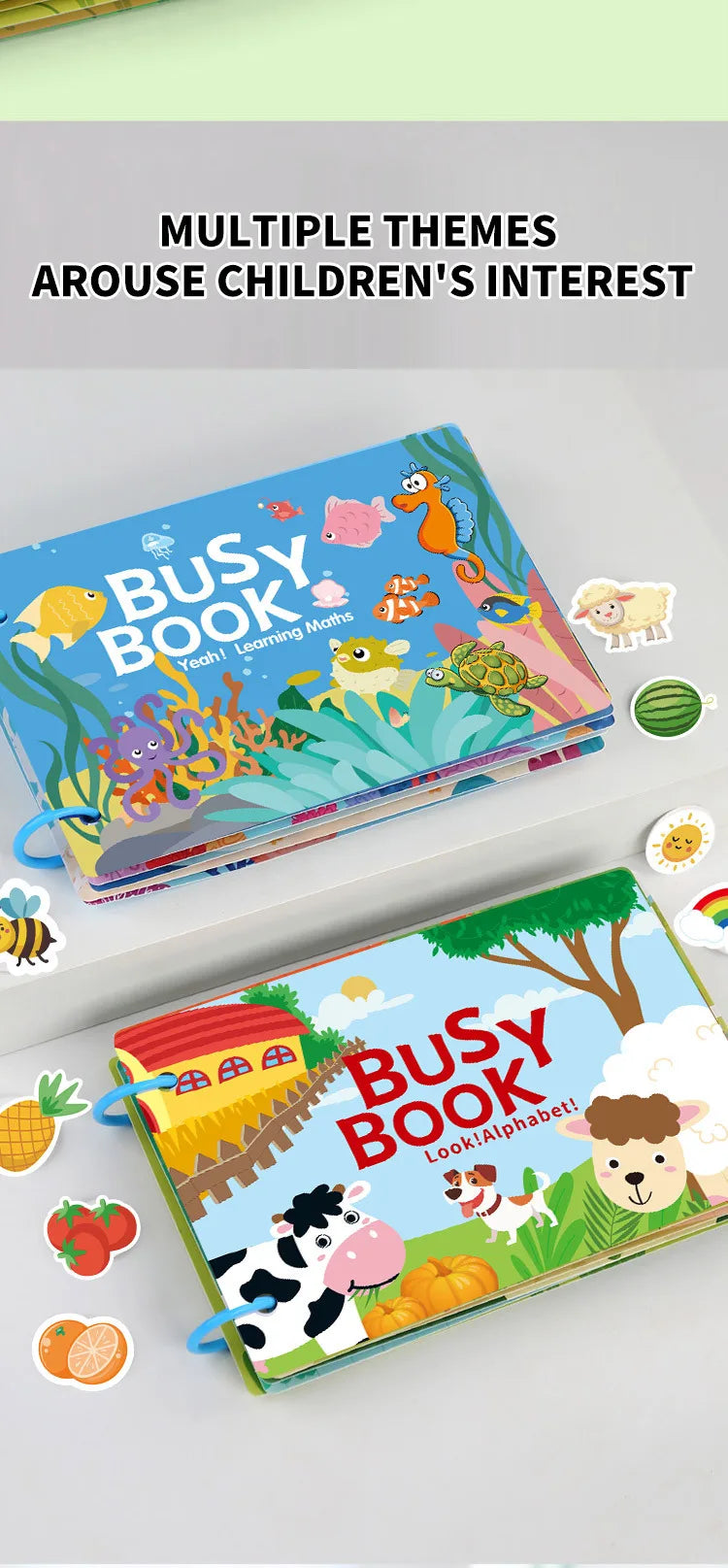 Busy Book for Toddlers Ages 2-6 Quiet Book Preschool Learning Activity Reusable Sticker & Velcro Matching Montessori Fine Mot