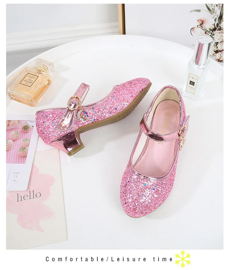 Girls Purple High Heels For Kids Princess RED Leather Shoe Footwear Children's Dress Party Wedding Shoes Round Toe 1-3CM