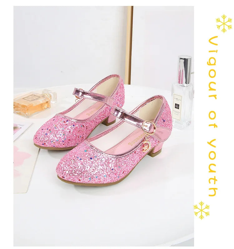 Girls Purple High Heels For Kids Princess RED Leather Shoe Footwear Children's Dress Party Wedding Shoes Round Toe 1-3CM