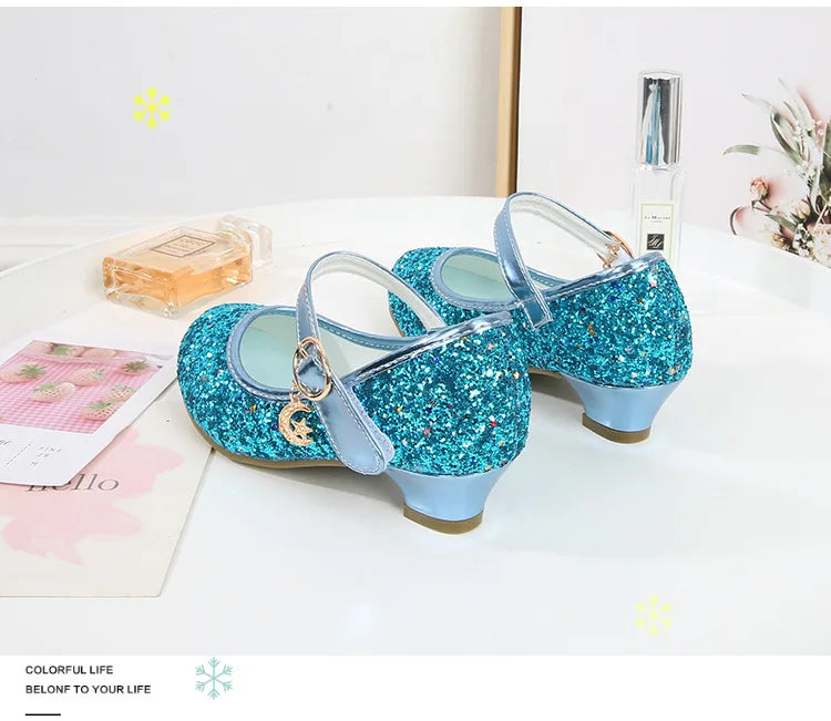 Girls Purple High Heels For Kids Princess RED Leather Shoe Footwear Children's Dress Party Wedding Shoes Round Toe 1-3CM