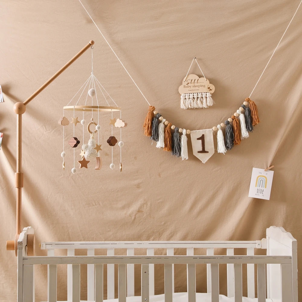 Mobile Wooden Bell Baby Toys 0-12 Months Rattle Toys Bed Newborn Crib mobile With Music Box Bed Bell Hanging Toys Crib Bracket