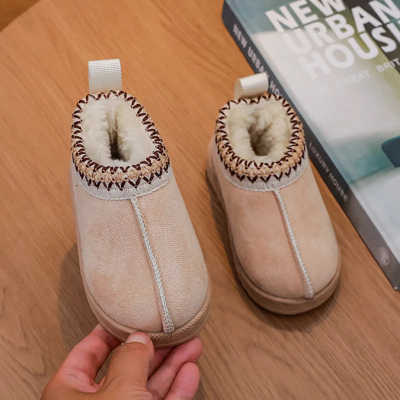 2025 New Fashion Children's Ankle Boots Soft Winter Causal Girls Cotton Shoes Solid Color Kids School Plush Boots Warm Shoes