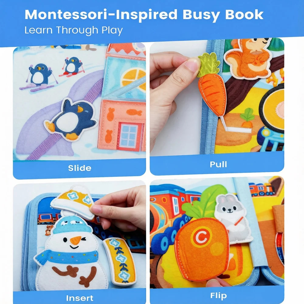 Montessori Toy Busy Board Giraffe Busy Book Preschool Learning Educational Quiet Book Sensory Travel Toy for Baby 3 4 5 6 Ages