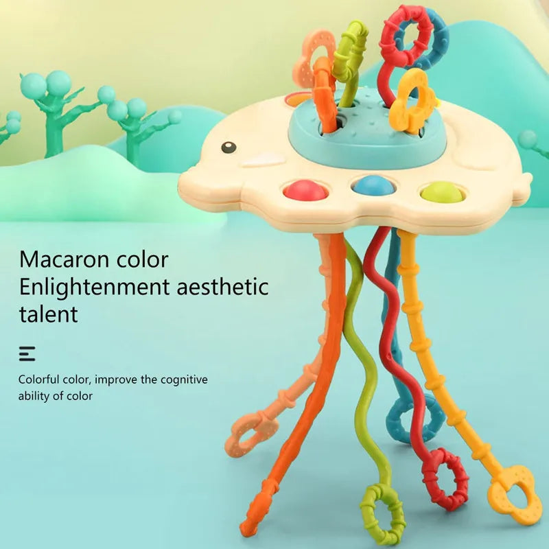 Activity Development Pull String Toys Silicone Teething Rattle Educational Learning Toy Baby Sensory Montessori Toys 6 12 Months