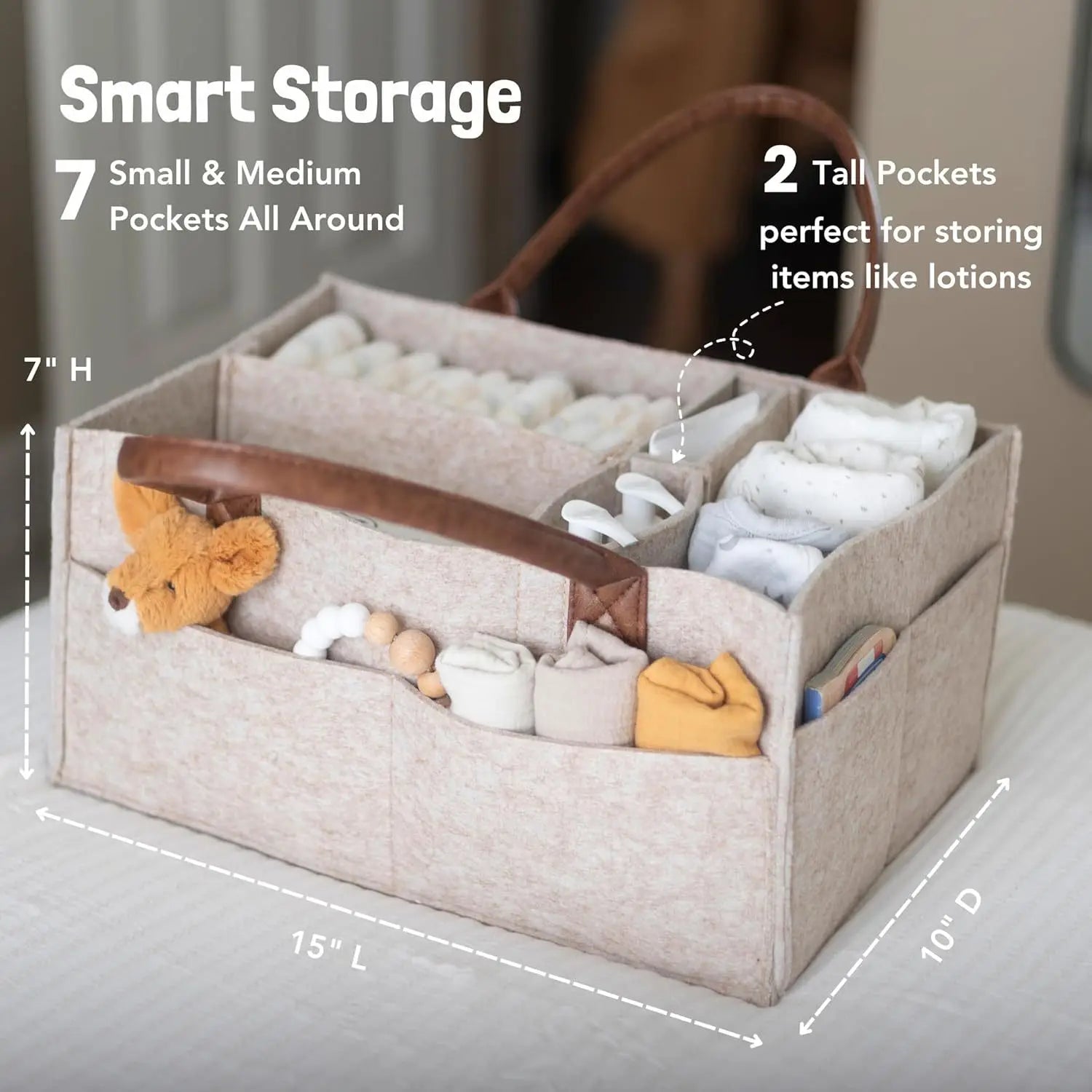 Keilly Nannies Baby Felt Storage Nursery Organizer Basket Infant Diaper Bag with Handle Caddy Changing Nappy Kids Storage Carrier Large Pocket