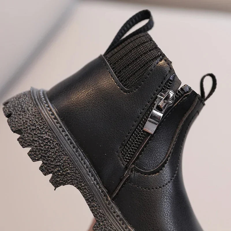 Kids Short Boots Fashion Boys Shoes Autumn Winter Leather Children Boots Non-Slip Toddler Girls Boot Toddler Snow Shoes