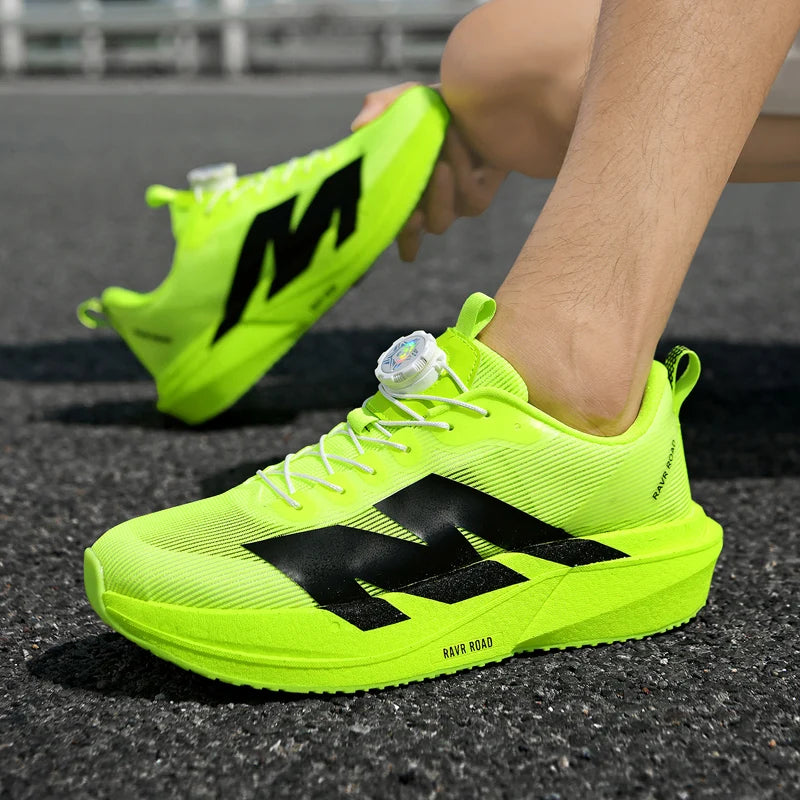 Marathon Carbon Plate Running Shoes Rotary Buckle Supercritical Foam Ultra Light Athletic Shoes Unisex Training Jogging Sneakers