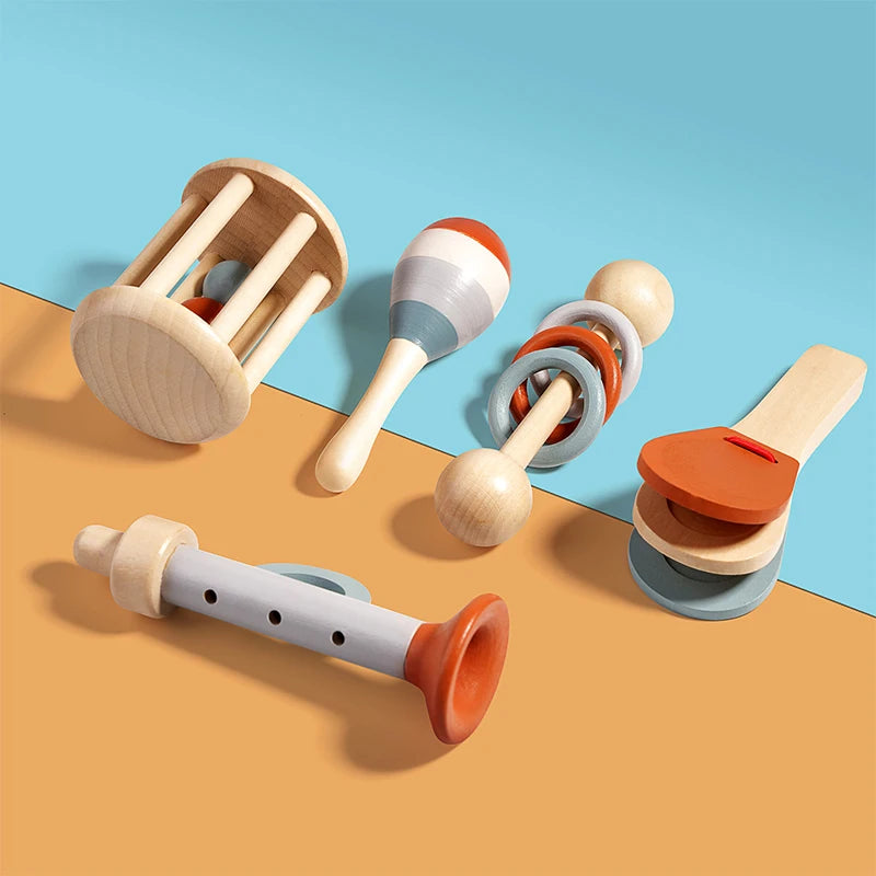 5Pcs Baby Musical Instruments Sensory Rattle Toys Early Educational Baby Musical Toys Montessori Toys Birthday Gifts for Kids