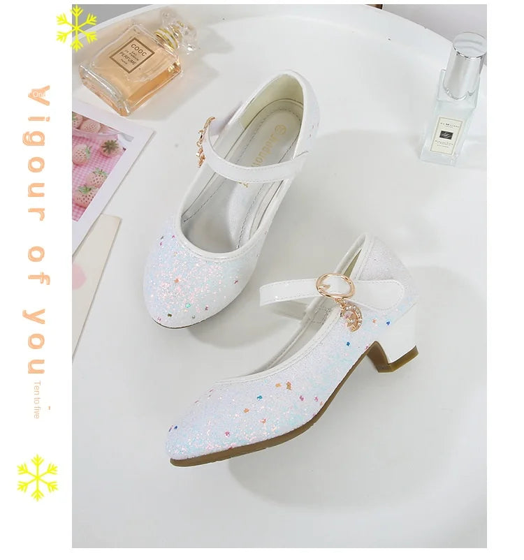 Girls Purple High Heels For Kids Princess RED Leather Shoe Footwear Children's Dress Party Wedding Shoes Round Toe 1-3CM