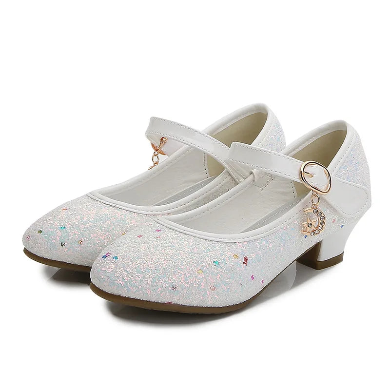 Girls Purple High Heels For Kids Princess RED Leather Shoe Footwear Children's Dress Party Wedding Shoes Round Toe 1-3CM