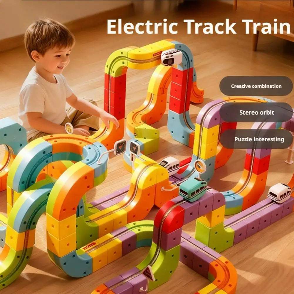 51/81/123PCS Magical Track Train USB Rechargeable 3D Building Tracks Cube Rails STEM Educational Toys Christmas Birthday Gift