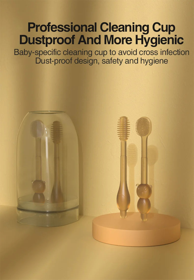MAMIJOY 3-In-1 Baby Silicone Tongue Brush Infant Toddler Oral Care Toothbrush Training Teeth Brush with Cover BPA Free BY11