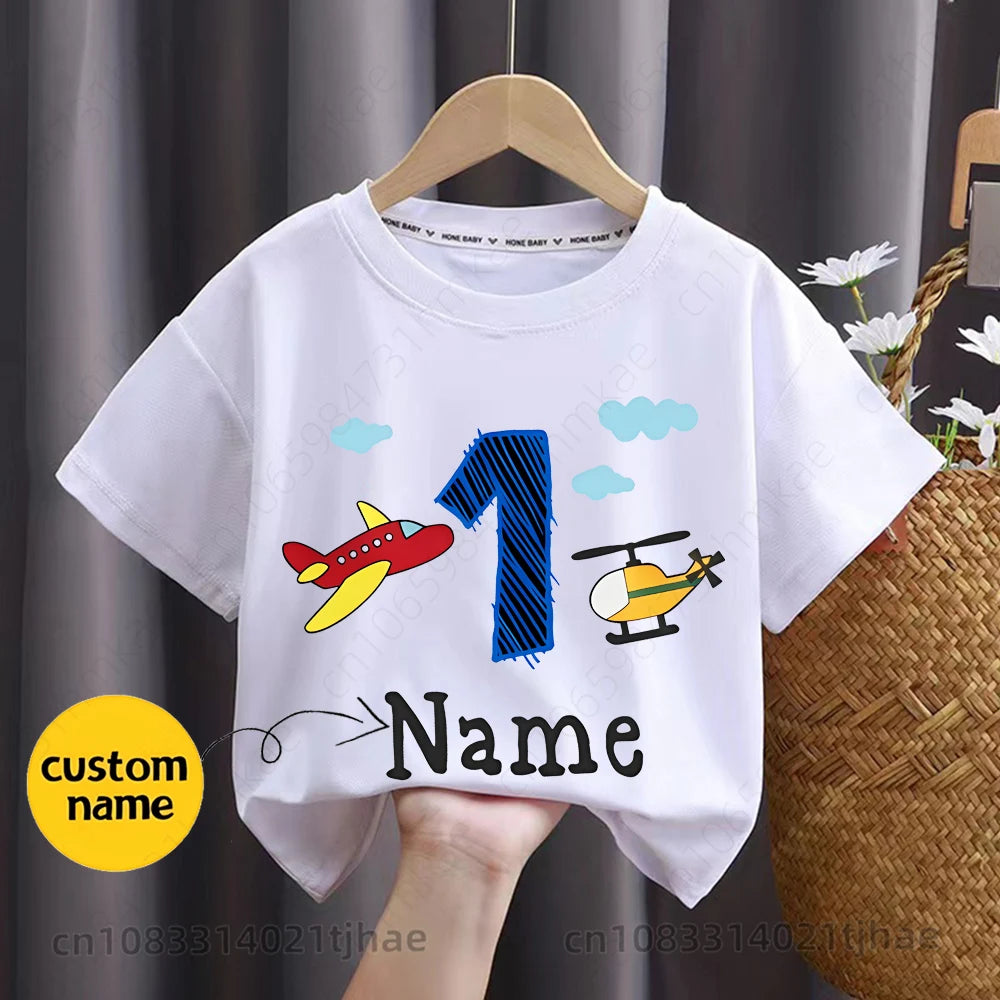 Kids Personalised Name Cartoon Planes T-shirt for baby Custom T Shirts Boy's  Girl's Customised Tee Top Children Birthday Gift