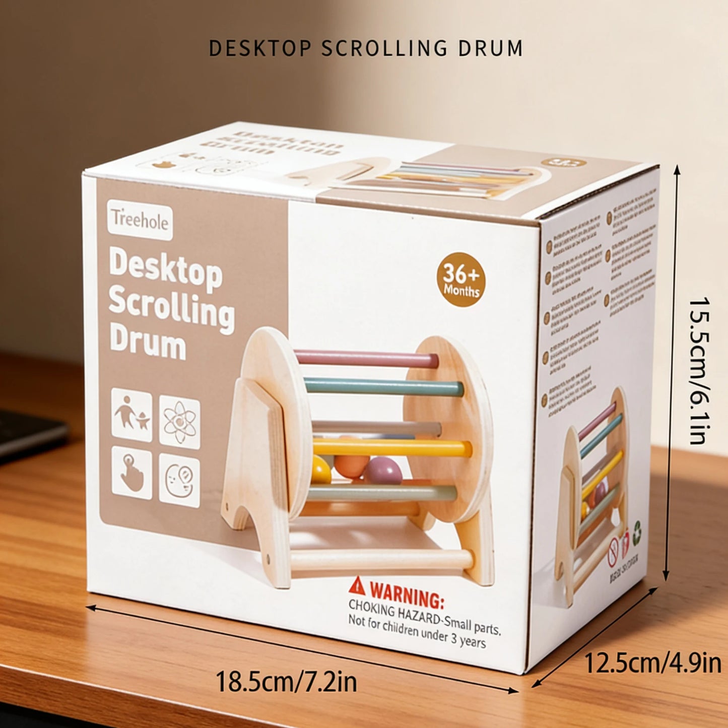Desktop Scrolling Drum Premium Wooden Sensory Toy Smooth Rolling Beads Durable Design Perfect Educational Play Toddlers Aged