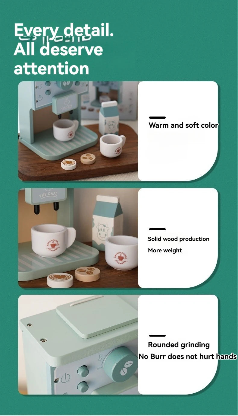 Kids Kitchen Toy Set Wooden Coffee Maker Set Simulation Cookie Pretend Play Educational Toys Gifts for Girls Boys