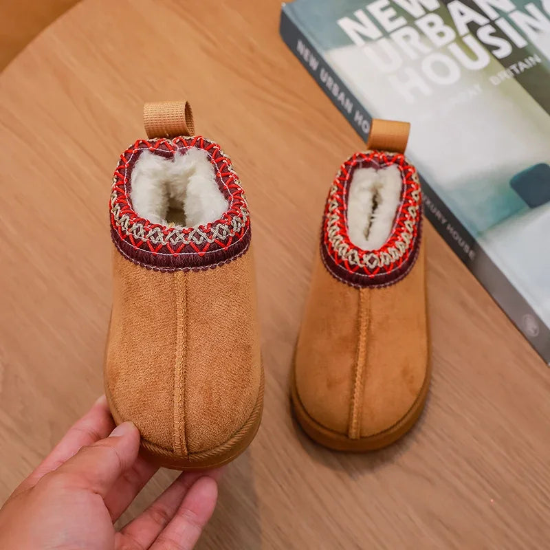 2025 New Fashion Children's Ankle Boots Soft Winter Causal Girls Cotton Shoes Solid Color Kids School Plush Boots Warm Shoes