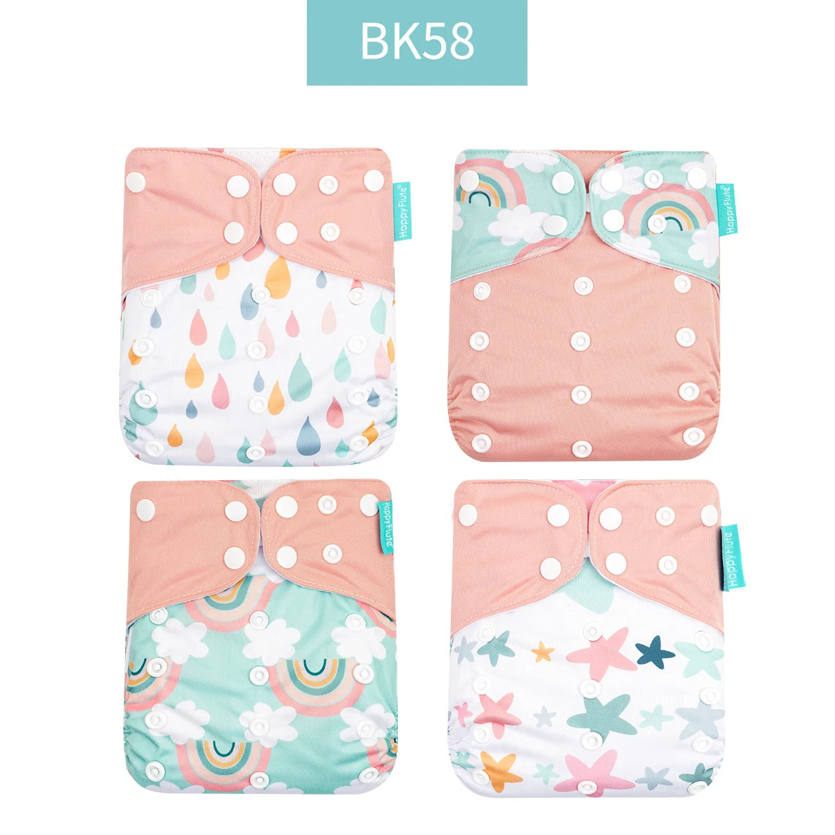 Happyflute New Desig Hot Sale 4Pcs OS Pocket Diaper Washable&Reusable Absorbent Ecological Diaper Cover Adjustable Baby Nappy
