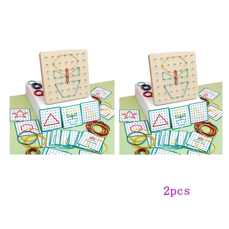 Montessori Baby Creative Toy Graphics Rubber Tie Nail Boards with Cards Childhood Education Preschool Kids